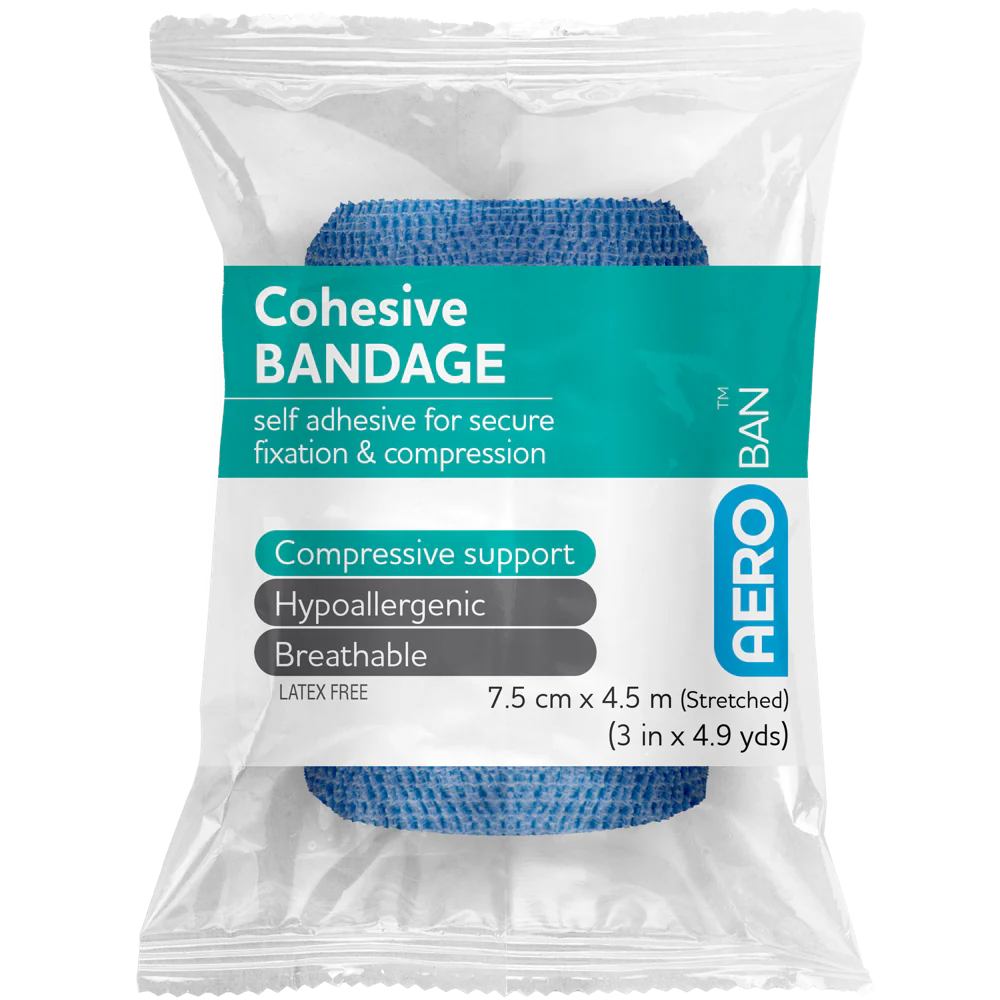 AEROBAN Blue Cohesive Bandage 7.5cm x 4.5M Wrap/12