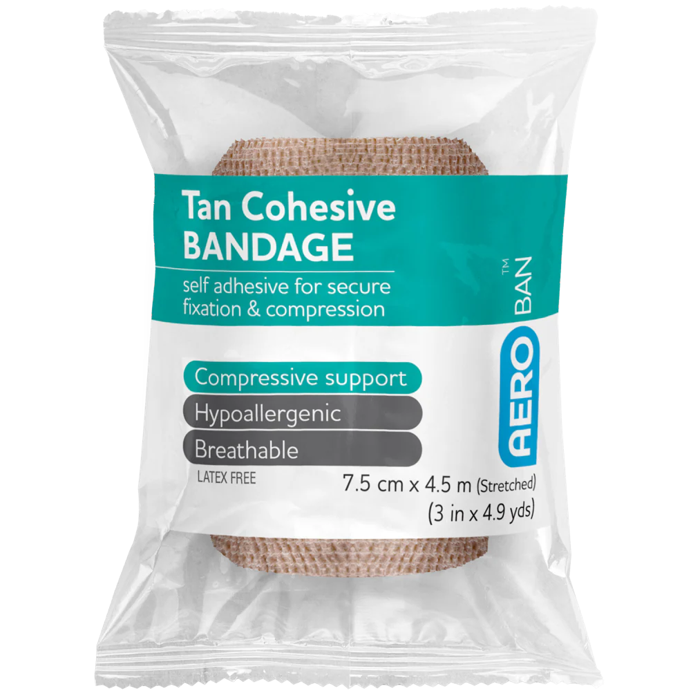 AEROBAN Tan Cohesive Bandage 7.5cm x 4.5M Wrap/12