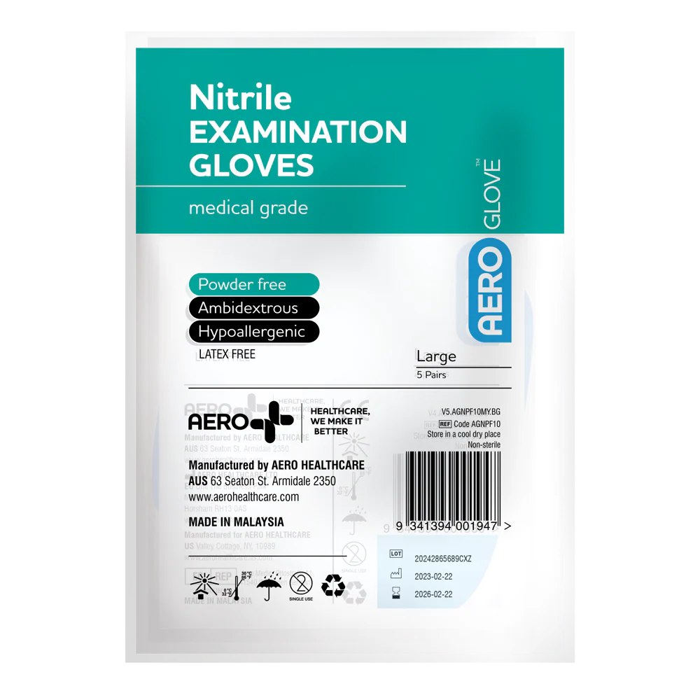 AEROGLOVE Large Nitrile Powder-Free Gloves Bag/10