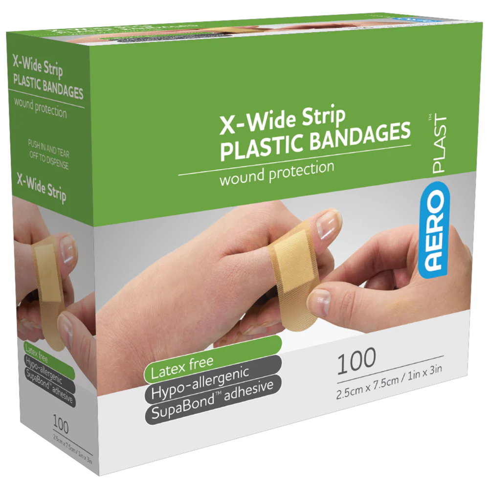 AEROPLAST Plastic X-Wide Strip 7.5 x 2.5cm (12 boxes x 100)