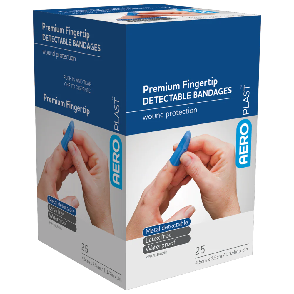 AEROPLAST Premium Detectable Fingertip Dressing 7.5 x 4.5cm Box/25 min order x 6