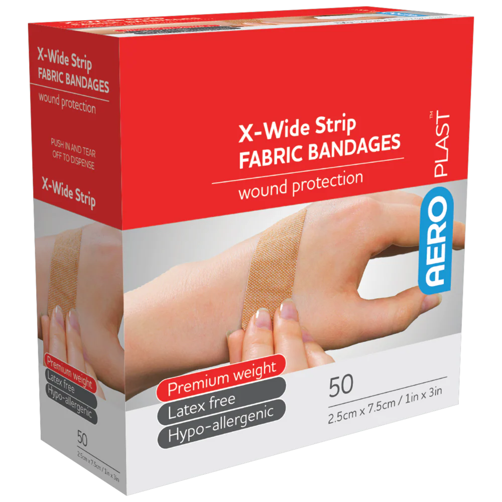 AEROPLAST Premium Fabric X-Wide Strip 7.5 x 2.5cm Box/50 Min Order x 12