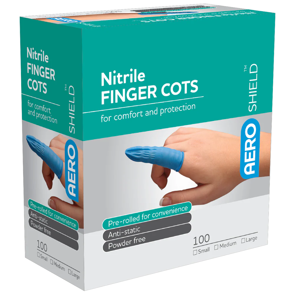 AEROSHIELD Medium Nitrile Finger Cots Box/100