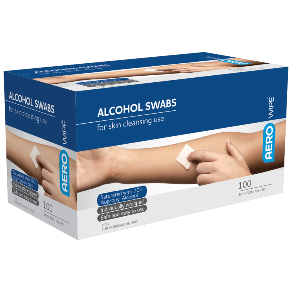 AEROWIPE 70% Isopropyl Alcohol Swab 3 x 3cm Box/100
