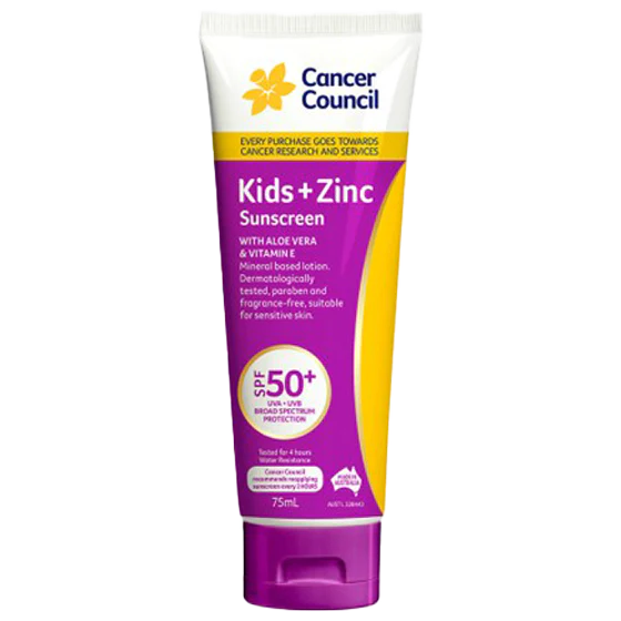CANCER COUNCIL SPF50+ Kids+Zinc Sunscreen Tube 75mL (Box of 36)