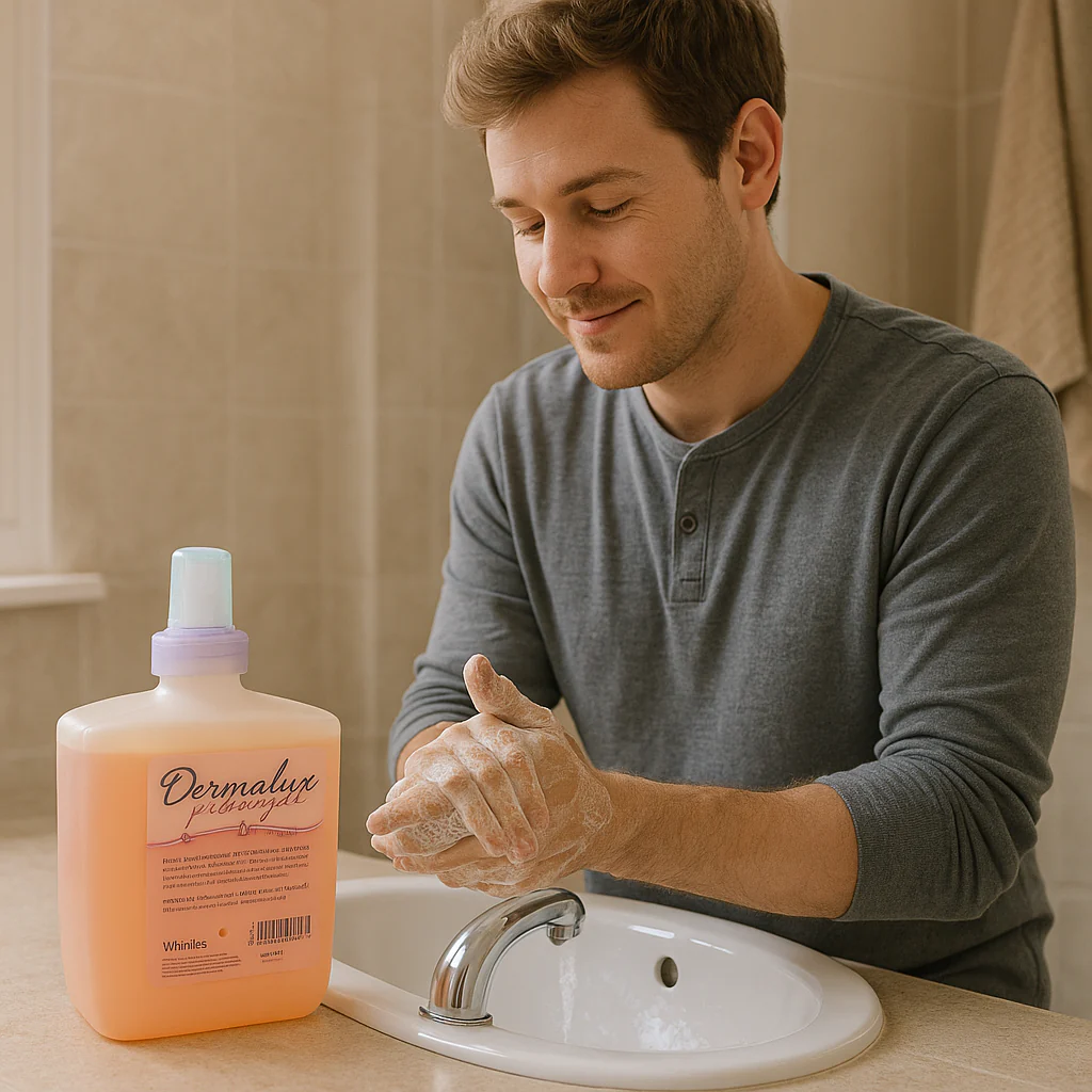 Dermalux Hand Soap Peach 6 x 1 Litre - Image 2