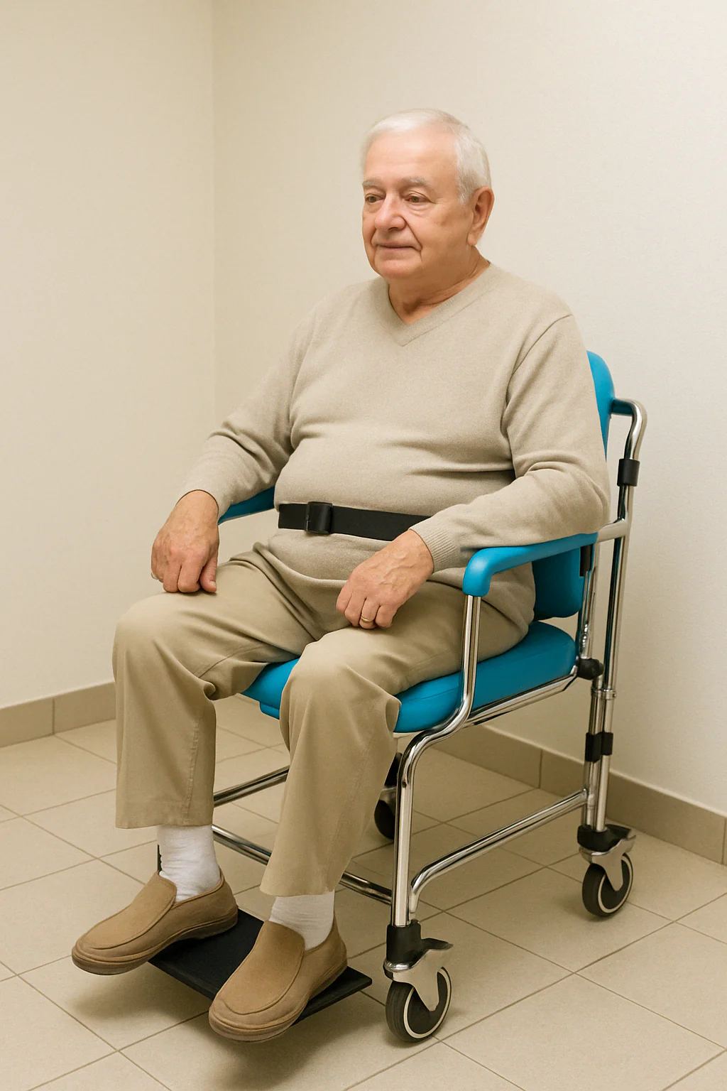 Mobile Shower Commode Chair with Height-Adjustable Seat and Arms – Aluminium Frame - Image 3
