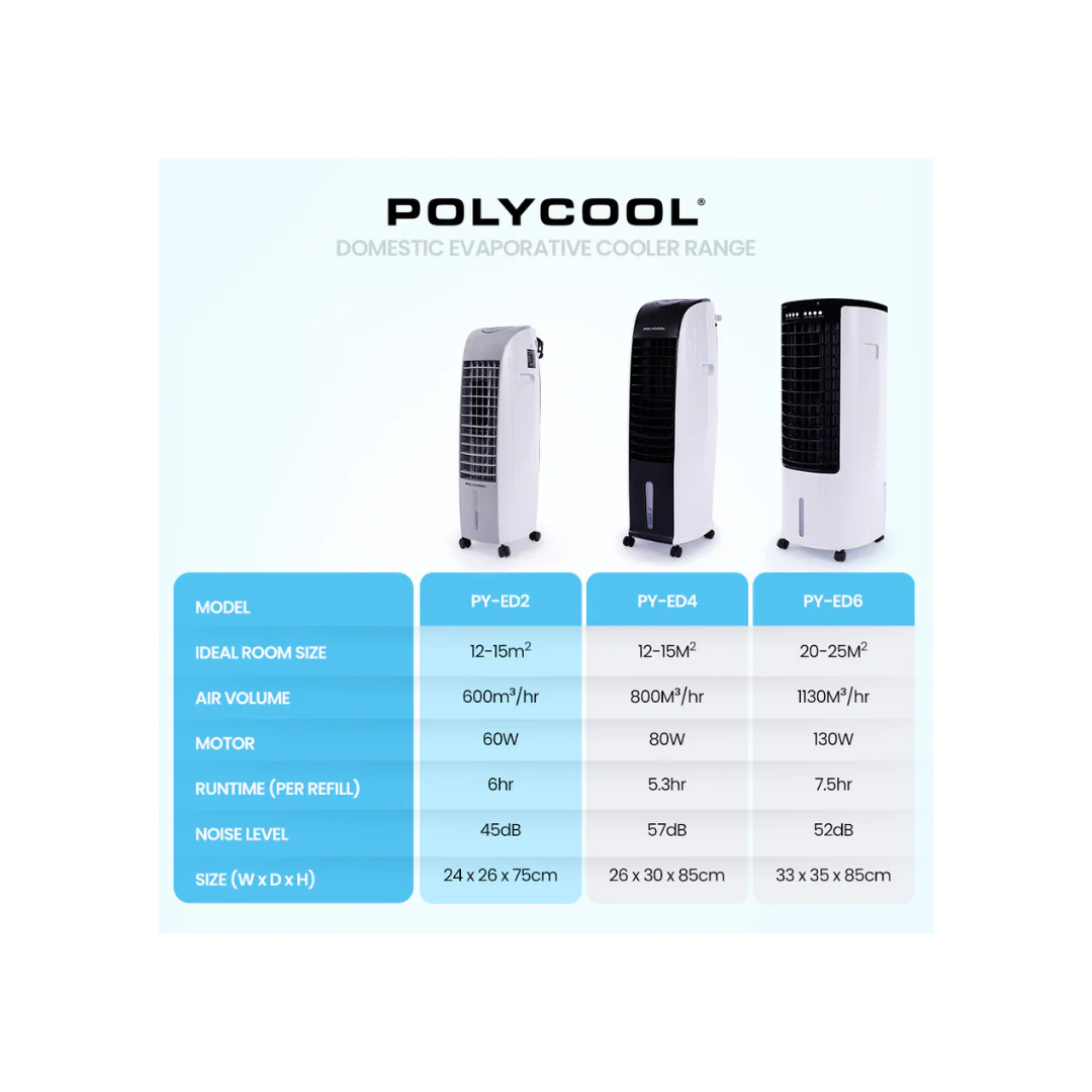 POLYCOOL 6L Portable Evaporative Air Cooler 24 Hour Timer 4 in 1 Cooling Fan - Image 6