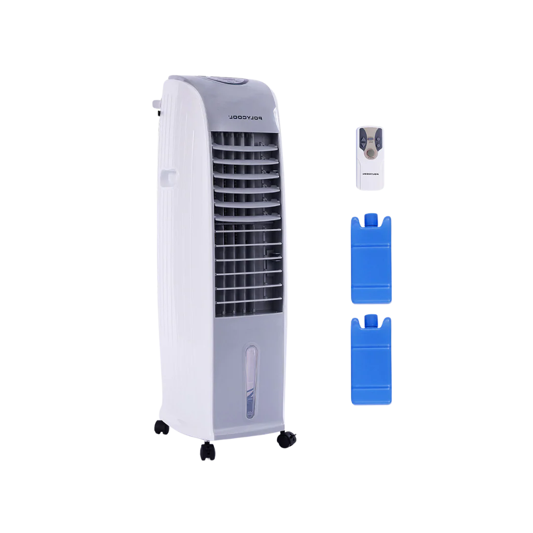POLYCOOL 8L Portable Evaporative Air Cooler 24 Hour Timer 4 in 1 Cooling Fan, Grey and White
